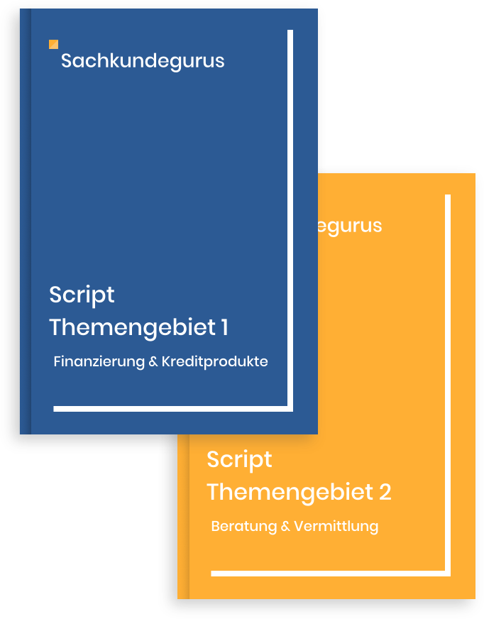 Schriftliches Prüfungspaket für 34i Prüfung blau und orange Themengebiete Finanzierung und Vermittlung